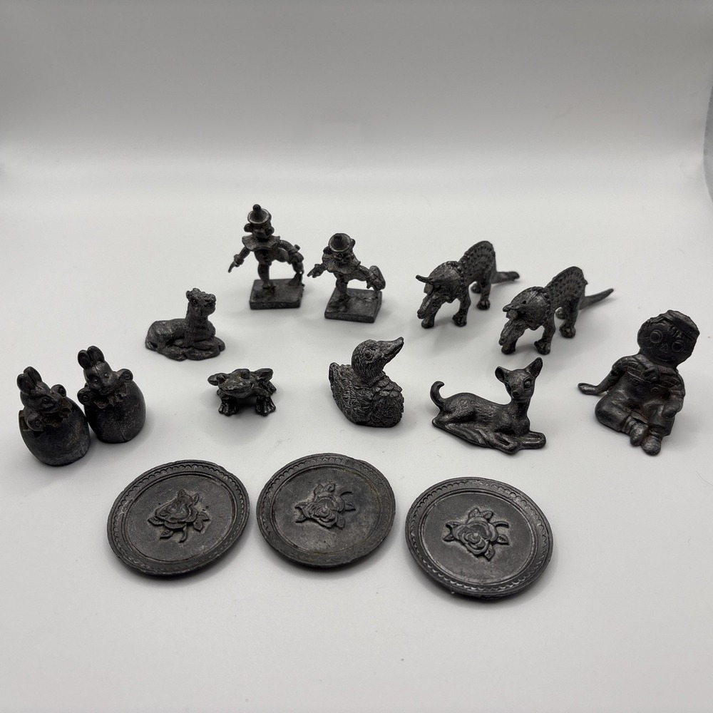 Lot of 14 Vintage Pewter Miniatures Figurines Animals / Characters